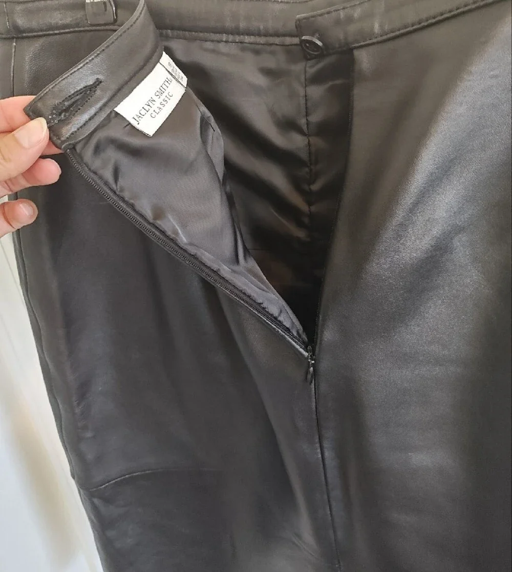 Women's Black Leather Pencil Skirt Size 18